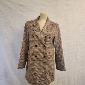 Angelo Bianco W Small Double breasted Hounds tooth Long Blazer Brown/Taupe A404